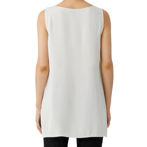 Eileen Fisher Silk Georgette Crepe Bateau Neck Tank in Bone Size Medium Petite - Picture 2 of 10